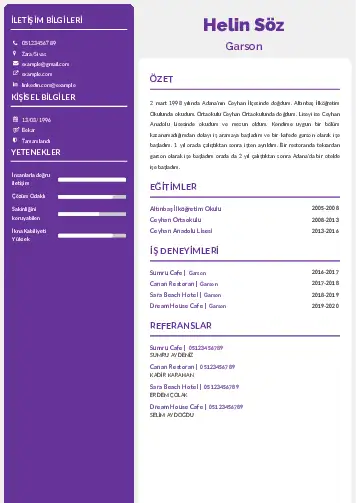 Garson CV Örnekleri cv indir